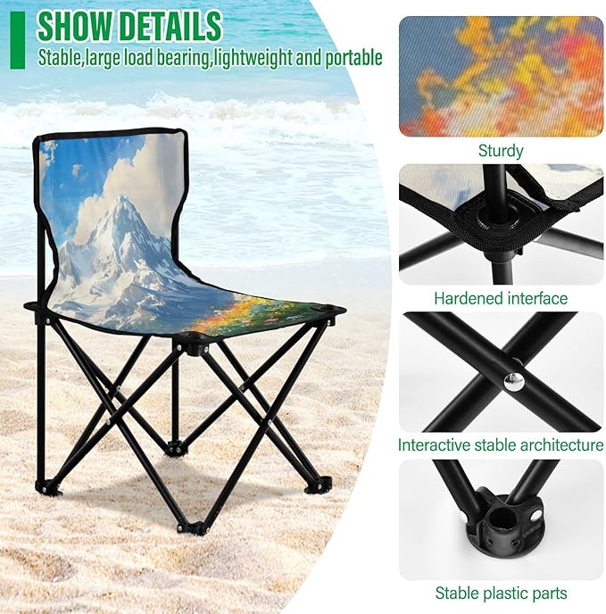 Spring Snow Mountain Portable Camping Chairs Folding Chair - Durable Oxford Fabric Lightweight Iron Frame Easy Fold Design - Ideal for Outdoor Activities Camping Fishing and Travel