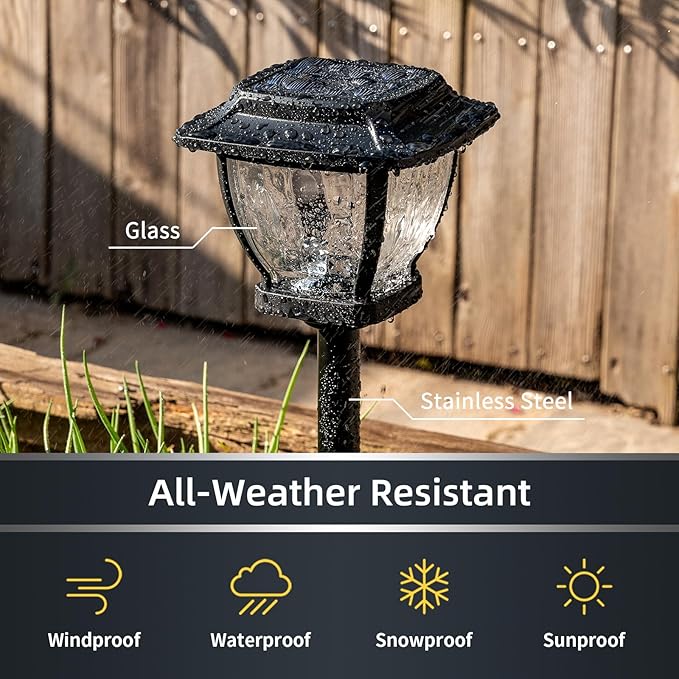 Solar Pathway Lights Super Bright Solar Lights Outdoor Waterproof 4 Pack Glass Solar Garden LED Lights Landscape Lighting Decorative for Path Yard Patio Walkway DrivewaySlate Black