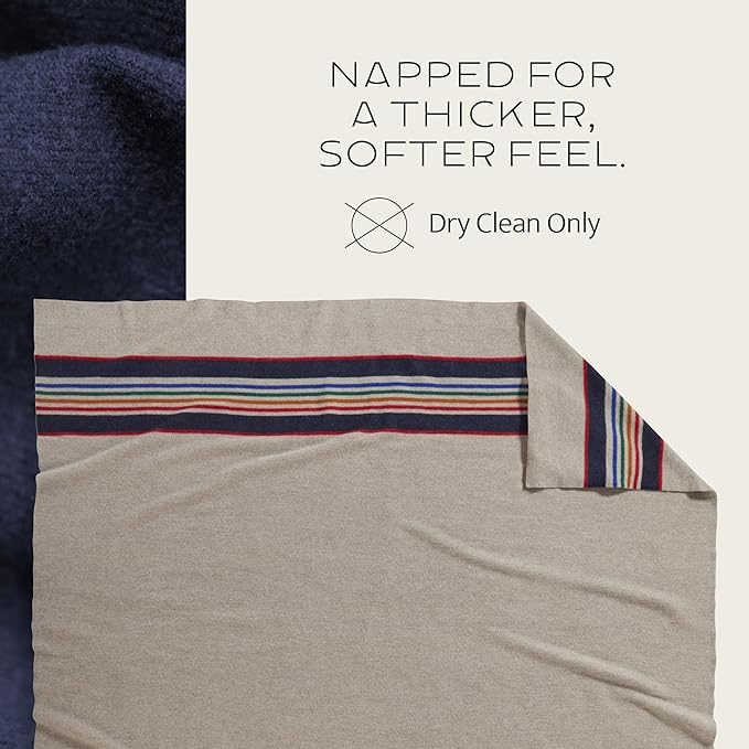 Pendleton National Park Blanket Queen 90 x 90 - 100% Wool Soft and Durable Throw for Home &amp Outdoor Adventures Iconic Park Stripes Collectible Keepsake - Crater Lake Navy
