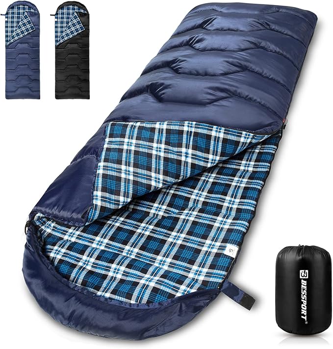 Bessport Sleeping Bag Winter | Flannel Lined 18℉ - 32℉ Extreme 3-4 Season Warm &amp Cool Weather Adult Sleeping Bags Large | Lightweight Waterproof for Camping Backpacking Hiking