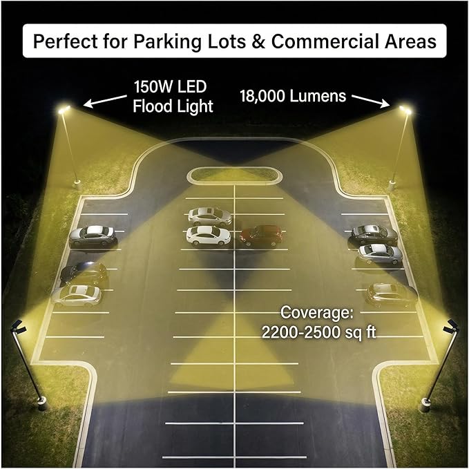 XXBSAZ LED Flood Light Outdoor High Power Commercial Work Light IP66 Waterproof Daylight Super Bright Security Stadium Lights for Parking Lots Warehouses Yard (2 150 Watts)