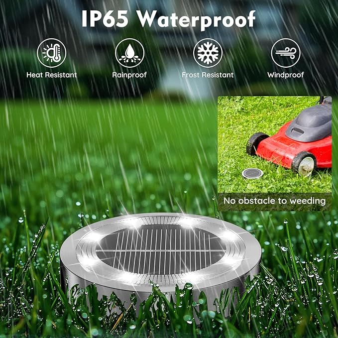 Solar Ground Lights Outdoor 12 Pack Solar Lights Outdoor Waterproof Mini Flat Solar-Powered Garden Light Landscape Lighting for Garden Yard Lawn Pathway Walkway Driveway Backyard Decor Cold White