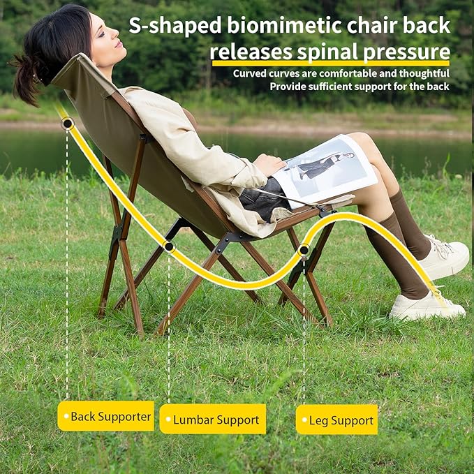 Whitsunday Outdoor Chair Camping Folding Butterfly Chair with Pillow Portable Reclining Chair for Camping Picnic Beach Travel Hiking -Khaki