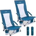 Low Beach Chairs for Adults 2 Pack High BackFolding Portable Sling Beach Camping Chair with Cup HolderLightweight Foldable Camp Lawn Chair for Outdoor Sand Concert Travel Sport Events