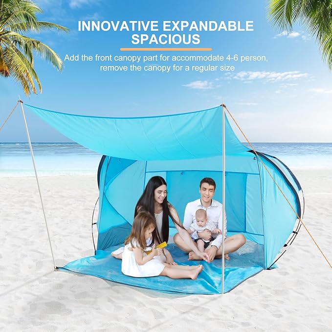 Beach Tent with Canopy Beach Cabana Sun Shelter for 4-6 Person Lightweight Portable Beach Cabana with UPF 50+ Sun Shelter and Ventilation Windows Ideal for Family Fun and Outdoor Camping