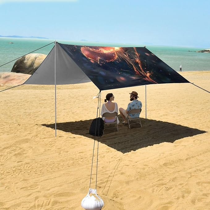 ALAZA Lighting Rose Flower Fantastic Beach Tent Sun Shelter UPF50+ Protection Beach Shade Canopy w/ 4 Sandbags for Outdoor Camping Fishing Backyard Fun Picnic 10x9 ft