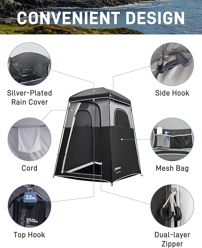 KingCamp Shower Tent Portable Privacy Tent Outdoor Camping 1/2 Room Toilet Tents with Shower Bag &amp Dressing Room for Beach Camping &amp Hiking
