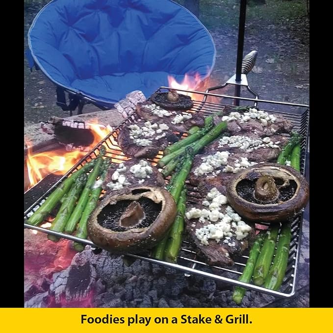 Stromberg Carlson Campfire Grill Grate – Stake &amp Grill for Outdoor Cooking with Nylon Bag Fire Pit Accessories Campfire Cooking Equipment Portable Equipment RV Use - 36 Long Stake 15x22