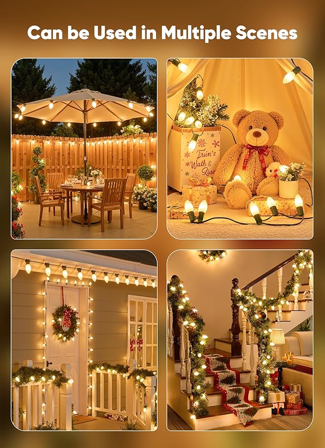 Minetom Vintage C9 LED Christmas Lights Outdoor 25 Feet C9 String Lights with 25 Shatterproof Matte Bulbs Connectable Waterproof Lights for Holiday Party Roofline Backyard Garden Patio Warm White