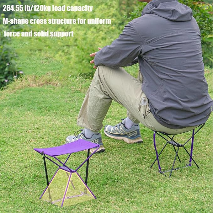 Outdoor Ultralight Chair Portable and Easy to Set Up Camping Chair Fishing Small Bench Suitable for Waiting in Line Walking Backpacking Travel Purple