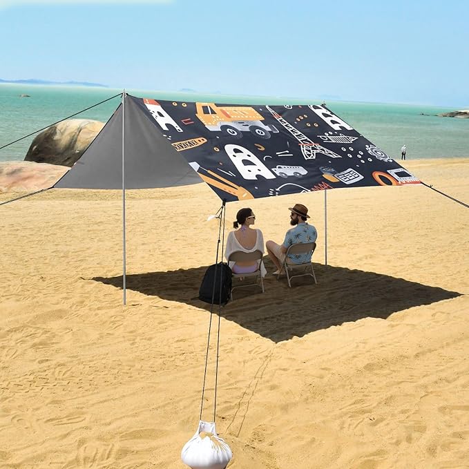 Childish Seamless Pattern with Building Equipment Cre Camping Sun Shelter Beach Tent Portable Beach Sun Shade Outdoor Canopy for Camping Trips Fishing Picnic