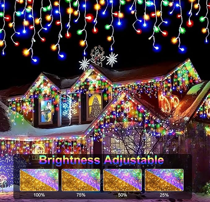 LED Icicle Lights for Outdoor Christmas Decorations49Ft 600 LEDs Color Changing Christmas Fairy LightAPP &amp Remote Control17 Lighting ModesPlug in RGB hanging Curtain Lights for Xmas Party