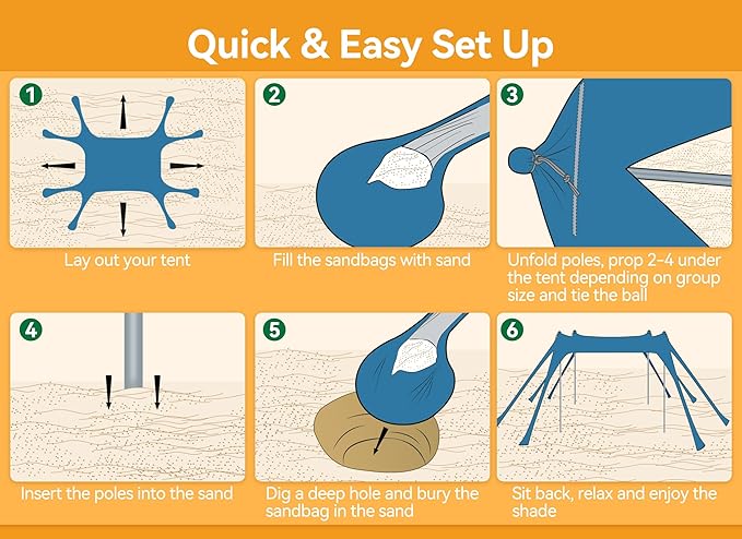 Beach Tent Beach Canopy Sun Shade with UPF50+ UV Protection 10x10ft Includes 8 Sandbags Sand Shovel Ground Pegs &amp 4 Stability Poles Pop Up Sun Shelter for Camping Picnics Backyard Fun