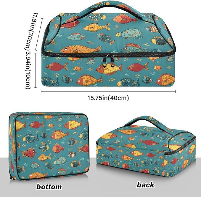 Casserole Carrier Cute FishInsulated Casserole Carrier for Hot or Cold Food Thermal Lunch Tote for Potluck Parties Picnic Beach Fits 9 x 13 Inches Baking Dish