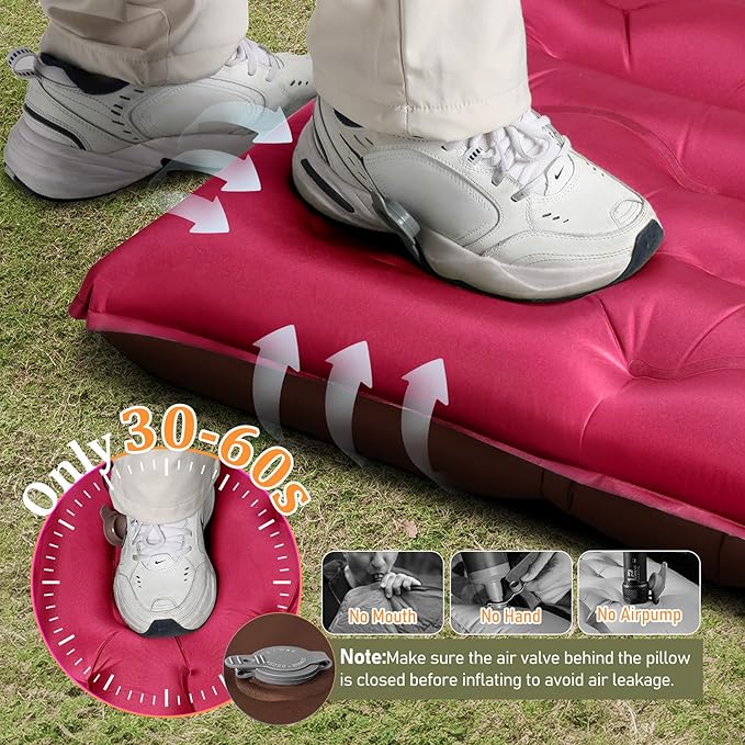 KASBAH Camping Sleeping PadExtra Wide 6 inch Thick Inflatable Sleeping Pads with Built-in Foot Pump and PillowUltralight Camping Mat Gear for Outdoor HikingCamping