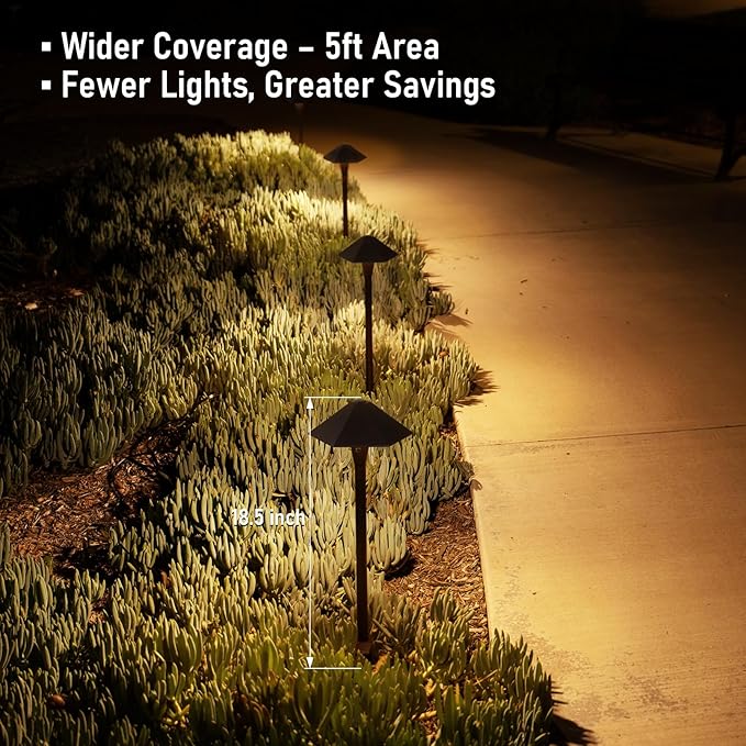 LEONLITE 5CCT Low Voltage Pathway Lights LED Landscape Path Lights 1800/2700/3000/4000/5000K Hexagon Head 12-24V AC/DC IP65 Outdoor Walkway Light Oil Rubbed Bronze Aluminum Pack of 6