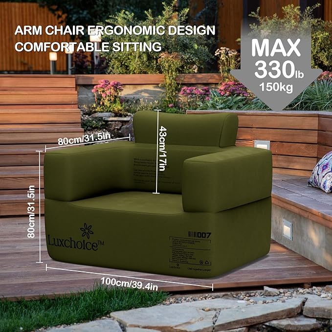 Inflatable Couch Premium Oxford Cloth Inflatable Sofa with Built-in Rechargeable Pump Portable Blow Up Couch for Camping Outdoor Travel Home Guests Backyard Patio | Durable Fabric Easy Inflation Wat