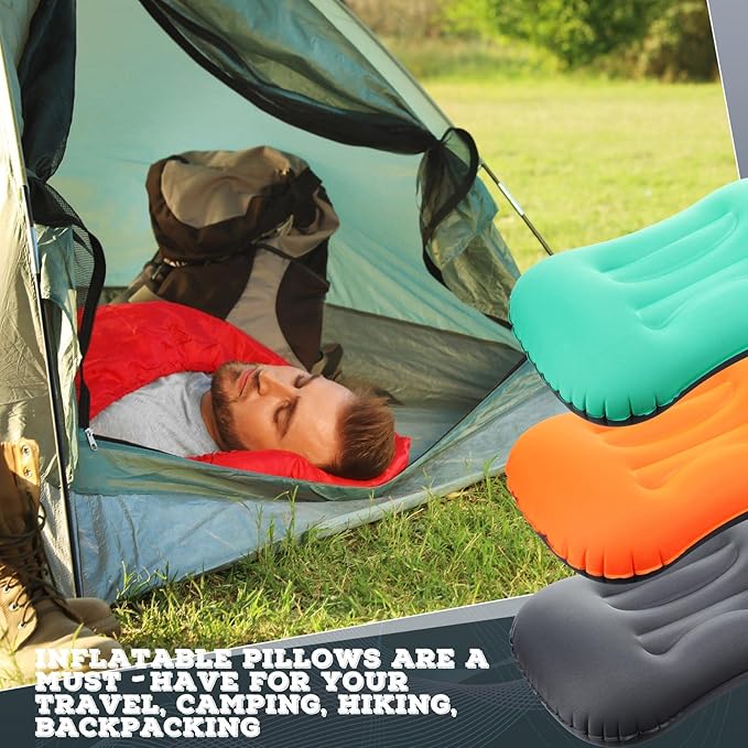 Yulejo 3 Pcs Inflatable Camping Travel Pillow Ultralight Portable Backpacking Pillow for Neck Lumbar Support Camp Hiking Sleeping 3 Colors