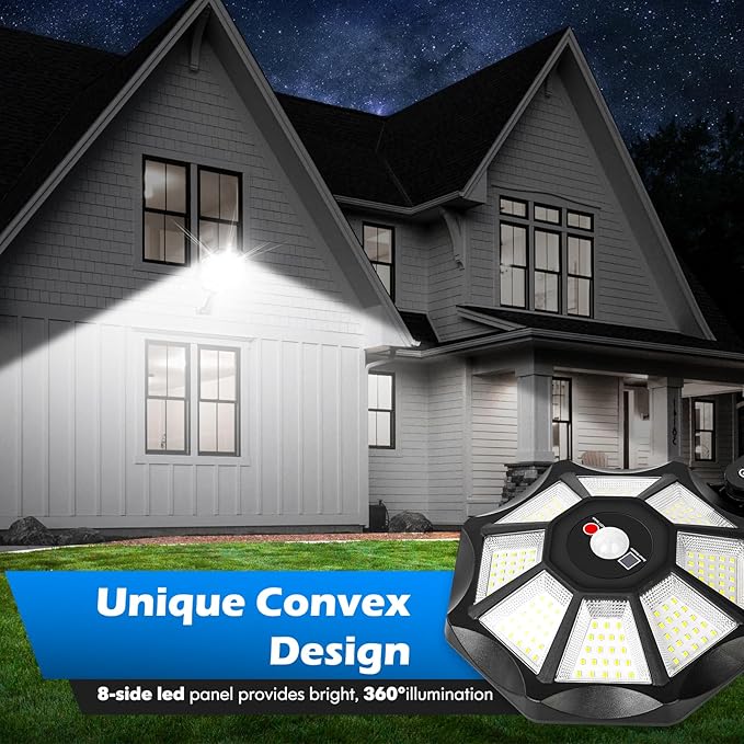 Solar Flood Lights Outdoor 4-Pack Black 30000 Lumen 3E+2 Watts 672 LED Motion Sensor Dusk to Dawn Waterproof Modern Style Ideal for Outdoor Spaces