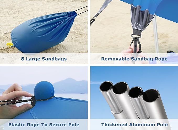 Gorich Beach Tent Sun Shelter with 8 Sandbags UPF50+ Protection &amp Windproof Pop Up Beach Canopy Tent Sun Shade for Family Travel &amp Camping Easy Setup Canopy Umbrella
