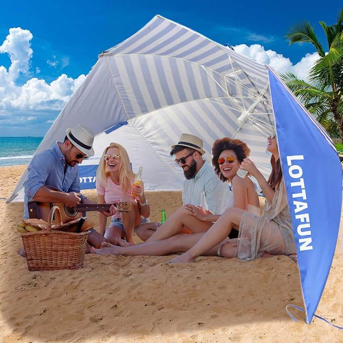 Beach Shelter Umbrella Premiere UPF 50+ Umbrella Shelter for Sun and Rain Protection for Adult (10-FootBlue Stripe)