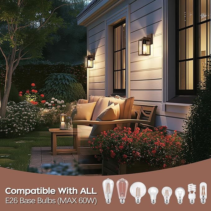 WIHTU Outdoor Lights for House LED Exterior Front Porch Light Fixtures for Outside Waterproof Wall Light Outdoor Sconce Lights for Patio Garage Doorway Entryway (Black Brush Gold)