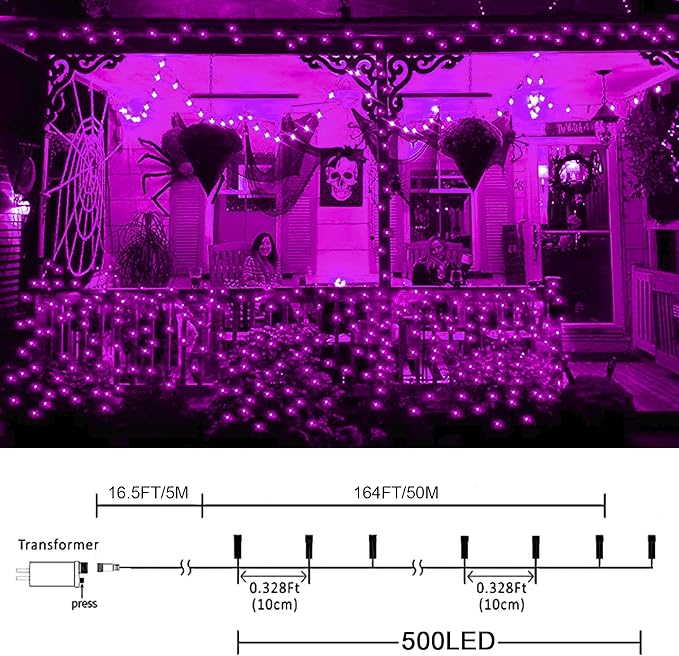 kemooie 500 LED Pink Valentines Day Lights164 FT String Lights Outdoor Plug in Waterproof with 8 Twinkle Modes for Indoor Outdoor Bedroom Yard Wedding Valentines Day Decoration