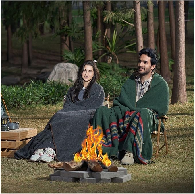 Wool Camping Blanket 64x88 Warm Outdoor Blanket for Hiking Travel