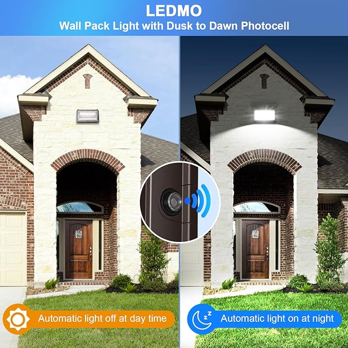 ledmo 150W LED Wall Pack with Photocell Dusk to Dawn 5000K Waterproof Commercial Outdoor Light Fixture 21000lm 100-277V EquivalentEnergy Save Flood Lights for BuildingYardWarehouseGarage
