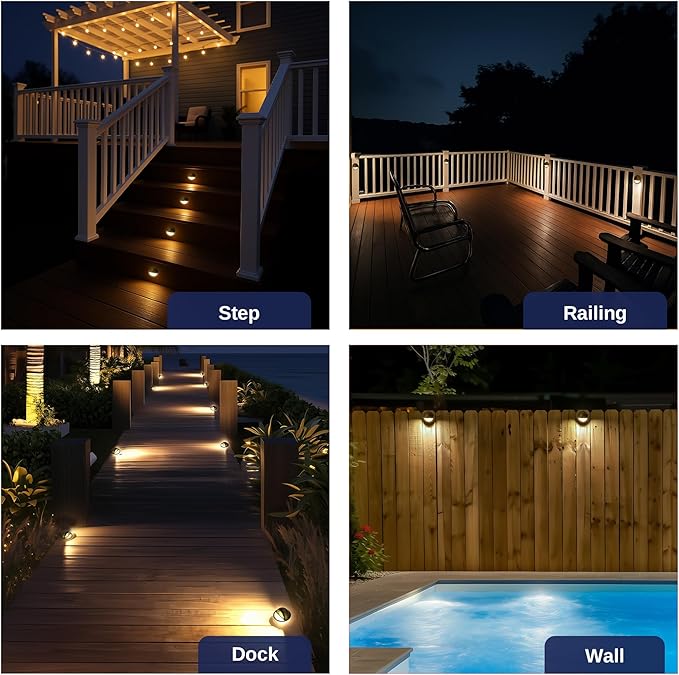 Gardenreet Low Voltage Deck Lights - Solid Brass Landscape Step Lights LED 12V Hardwired IP65 Waterproof Bronze Round for Stair Wall Yard with 3W 270LM Dimmable Warm &amp Neutral White G4 Bulb 8 Pa
