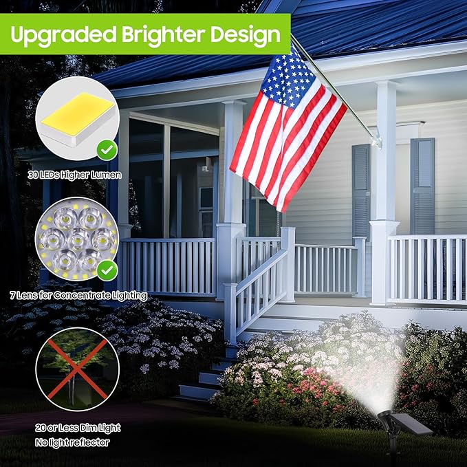 Bosceos Solar Spot Lights Outdoor - Adjustable Solar Flood Lights with 30 LEDs 3 Modes 800 LumensIP65 Waterproof Solar Light for Landscape Yard Garden Driveway Tree(Daylight White 6-Pack)