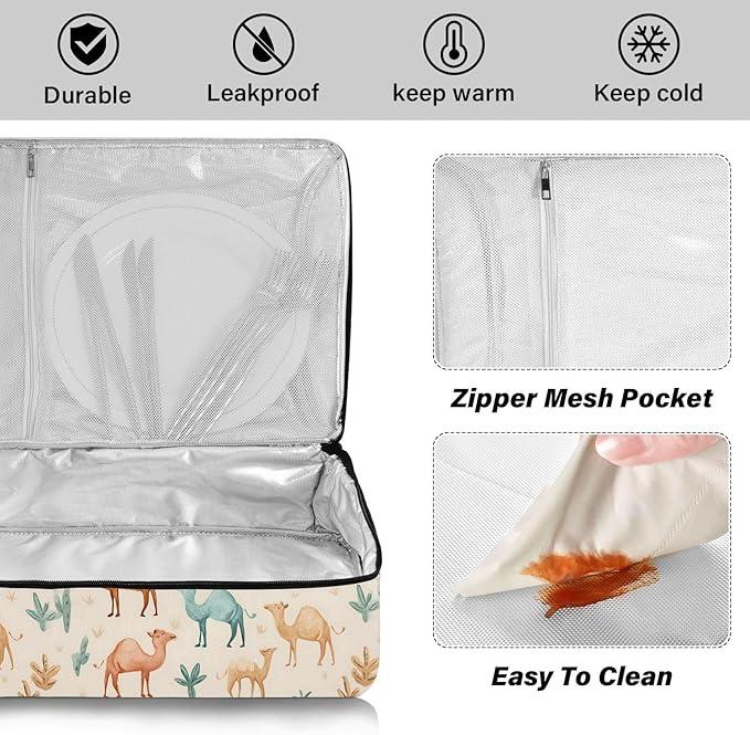 Casserole Carrier Lovely CamelInsulated Casserole Carrier for Hot or Cold Food Thermal Lunch Tote for Potluck Parties Picnic Beach Fits 9 x 13 Inches Baking Dish