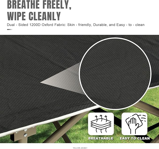 YELLOW JACKET Camping Cot with Mattress for Adults Folding Sleeping Cot 600lbs Max Load Portable Camping Cot with Carry Bag 28 Wide Cot for Camping HomeOfficeTravel (Black)