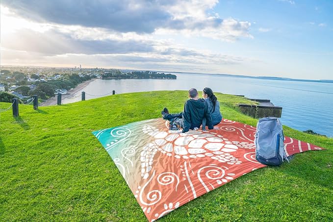 WEKAPO Beach Blanket Waterproof Sandproof Oversized Extra Large Sand Free Beach Mat with Stakes Storage Bag - Essentials for Outdoor Beach Picnic (Sea Turtle 11 X 9 FT (1~10 Person))