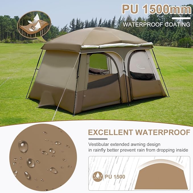 Vidalido Tents3-4 Person Camping Tent with Extended VestibuleWeather Resistant Family Tents with Breathable Mesh WindowsEasy Install Waterproof Outdoor Tent for Backpacking and Camping Hiking
