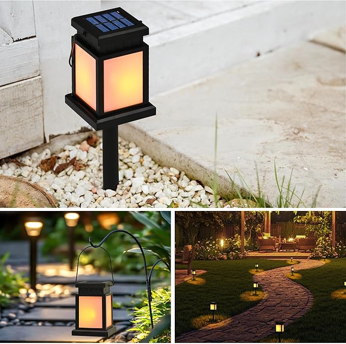 GIGALUMI Solar Lanterns Outdoor Waterproof 8 Pack Hanging Solar Lanterns for Outside Flame Effect Outdoor Lights for Pathway Garden Patio Lawn Porch Gazebo Tent Tree Yard(Flickering Lights)