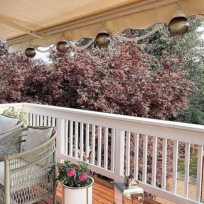 30.5FT Outdoor Patio Globe String Lights - Bronze RV Globe Awning Lights - 8pcs 6in Diameter Acrylic Polymer Sunser Awning Lights with 6W A19 Filament LED Glass Bulbs(2700K Warm White)