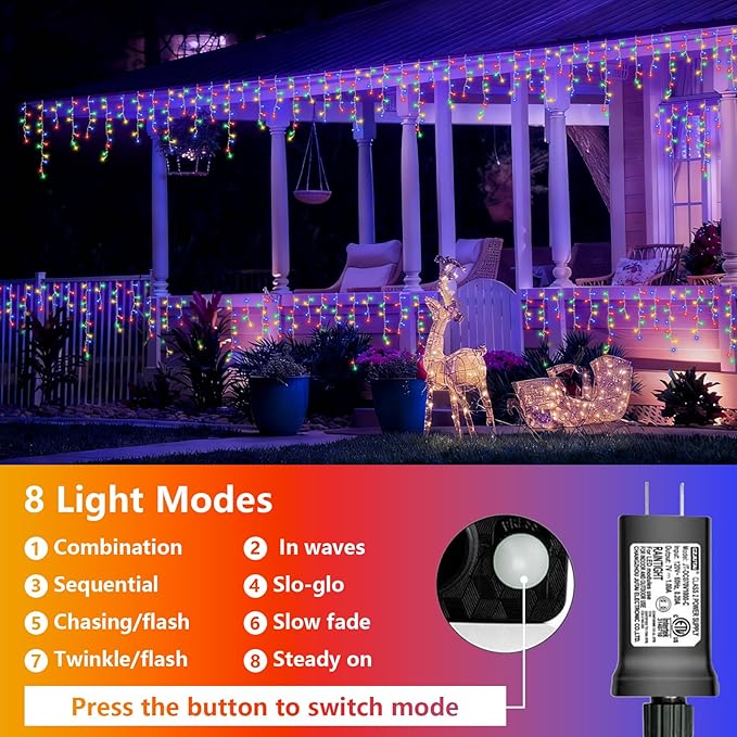 YEGUO 66ft 800 LED Christmas Lights Outdoor Waterproof 160 Drops Christmas Icicle Light Indoor 8 Modes Icicle Xmas Lights with Memory Timer(Multicolor)