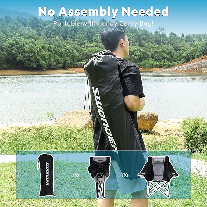 Swonder Oversized Moon Camping Chair with Innovative 2-in-1 Removable Seat Cushion for All Seasons Heavy-Duty Fully Padded Folding Outdoor Chair with Headrest and Carry Bag