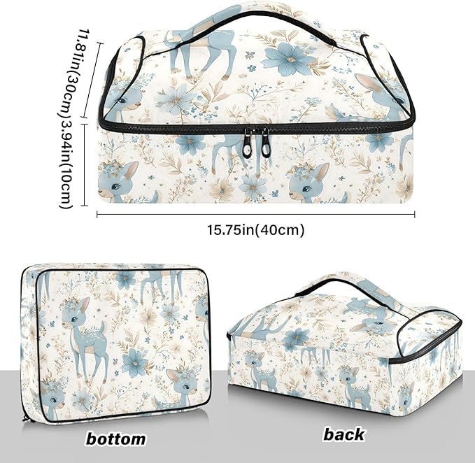 Casserole Carrier Pattern Adorable DeerInsulated Casserole Carrier for Hot or Cold Food Thermal Lunch Tote for Potluck Parties Picnic Beach Fits 9 x 13 Inches Baking Dish