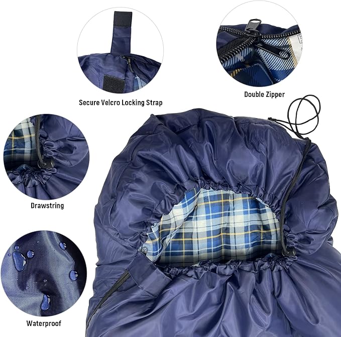 Camping Sleeping Bag for Adults 3-4 Season Warm &amp Cold Weather Waterproof Envelope Sleeping Bags for for Backpacking Hiking Travel Outdoors Adult All Weather Sleeping Bag with 1.5/2/3/4/5lbs Fil