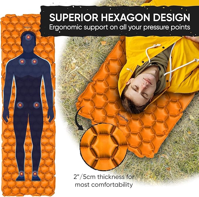 POWERLIX Ultralight Inflatable Camping Sleeping Pad - Camping Mattress for Backpacking Hiking Compact Lightweight Sleeping Mat for Camping Inflation Bag/Repair Kit Included