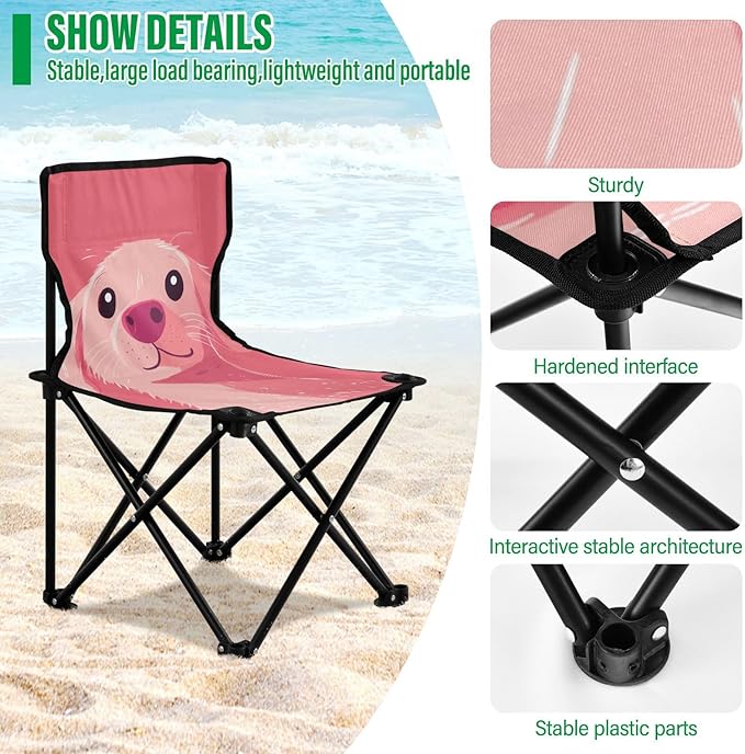 Cartoon Cute Peach Dog Foldable Backpack Beach Chairs for Adults Ultralight Youth Camping Chair Carry Bag Included Hiking Chair for Hiking Lawn