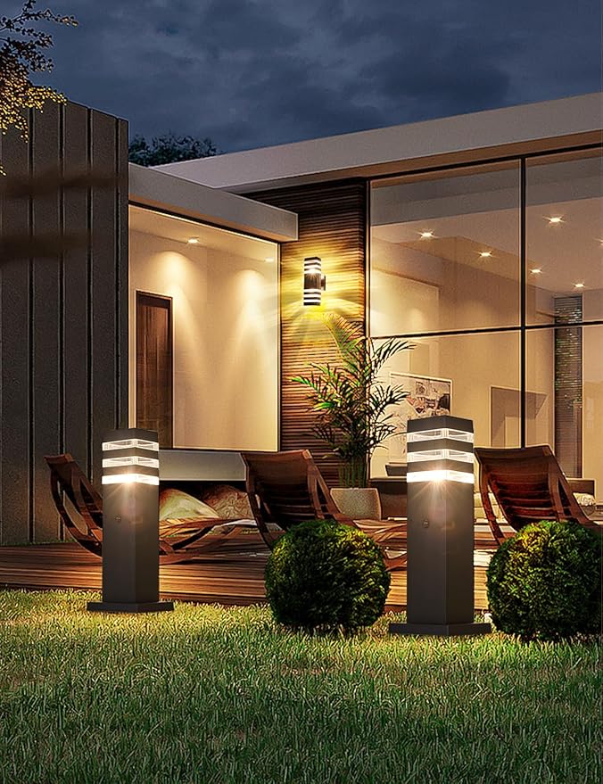 Motion Outdoor Pathway Lights Black E26 Outside Landscape Path Lamp Dusk to Dawn Exterior Floor Light Modern Landscape Sideway Lighting Waterproof Aluminum Exterior Pillar Lamp for Patio Yard Garden
