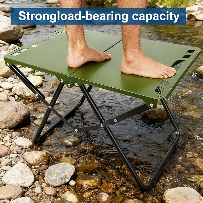 Tactical Camping Table Collapsible Table Lightweight with Carry Bag Durable Carbon Steel Outdoor Picnic Table for Camping Travel expeditions Hiking Picnics BBQs &amp Beach Trips - Green