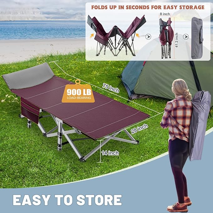 Portable Folding Camping Cot for Adults with Mattress Lightweight Camp Bed with Carry Bag for Outdoor Travel Hiking Beach and More