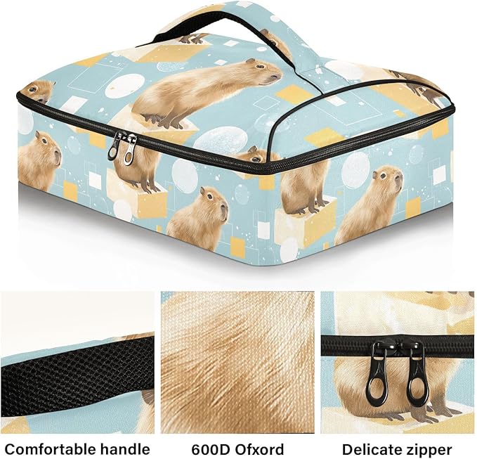 Casserole Carrier Adorable Cute CapybaraInsulated Casserole Carrier for Hot or Cold Food Thermal Lunch Tote for Potluck Parties Picnic Beach Fits 9 x 13 Inches Baking Dish
