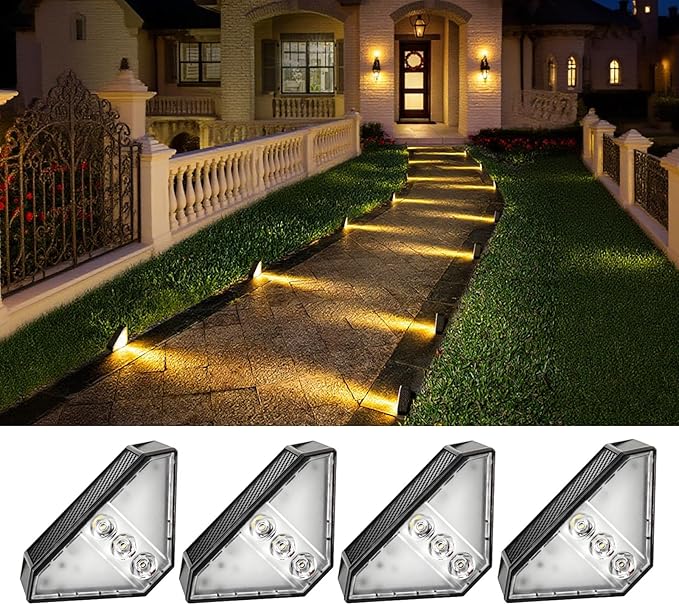 Solar Stair Lights Solar Step Lights Outdoor Waterproof IP65 Outdoor Light Decor for Garden Stair Deck Front Step Front Porch and Patio (Warm Light-4pack)