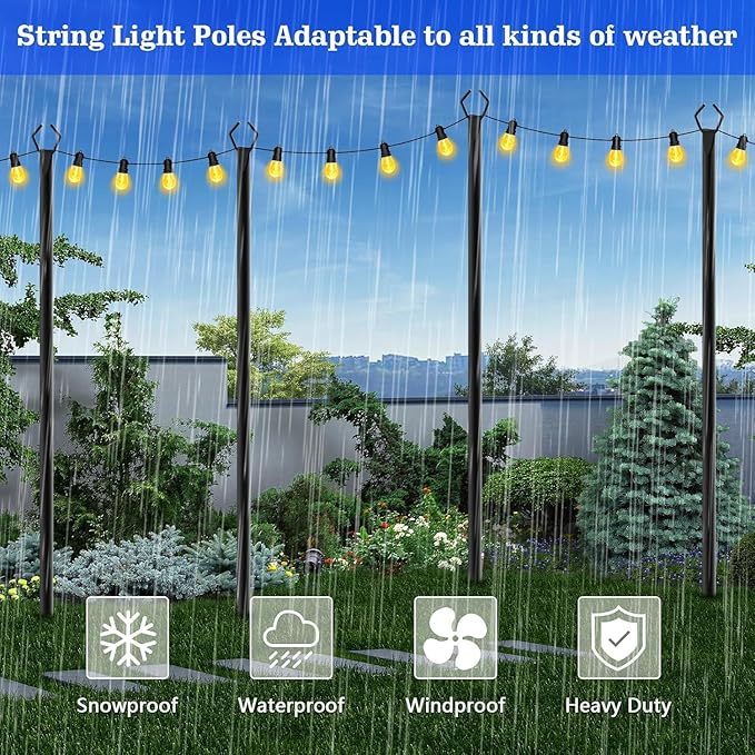 SINLEY 4 Pack String Light Poles10 Ft Metal Poles with Fork for Outdoor String LightsOutdoor Light Poles with ForkPoles/Post/Stand for OutsidePatioDeckBackyardGarden WeddingParty