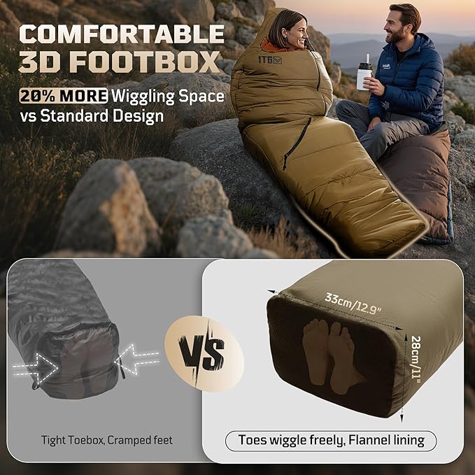 Mummy Sleeping Bag for Adults 25℉-36℉ Cold Weather Backpacking Sleeping Bag Lightweight 3-4 Season Winter Camp Bag with Adjustable Hood &amp Compression Sack Machine Washable
